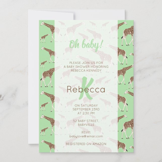Invitation Giraffe Jungle Safari Baby shower animal (Devant)