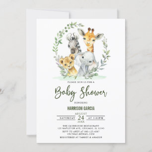 Invitation Giraffe Lion Safari Jungle Animaux Baby shower