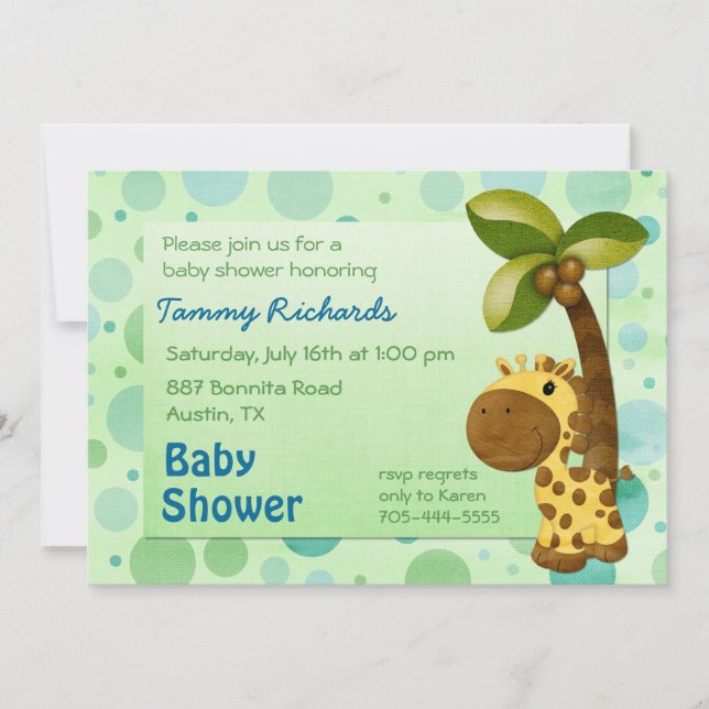 Invitation Giraffe pois - Baby shower neutre (Devant)