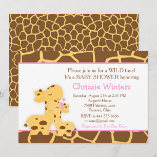Invitation Giraffe Rose fille Baby Party Douche