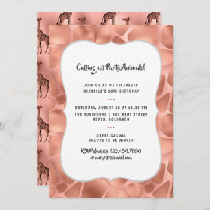 Invitation Giraffe rose Gold Foil N'importe quel âge Annivers
