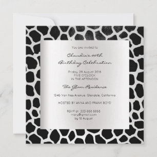 Invitation Giraffe Safari animal peau noir argent de l'annive