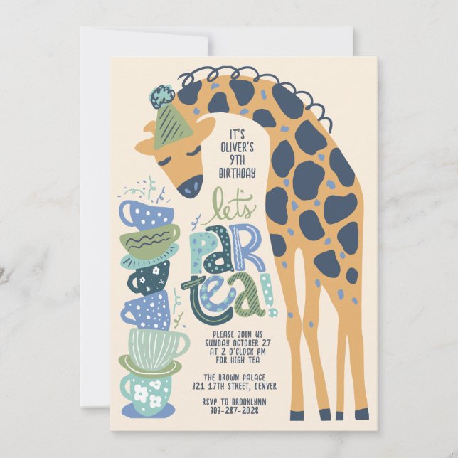 Invitation Giraffe Tea Party Anniversaire de enfant Party Inv (Devant)
