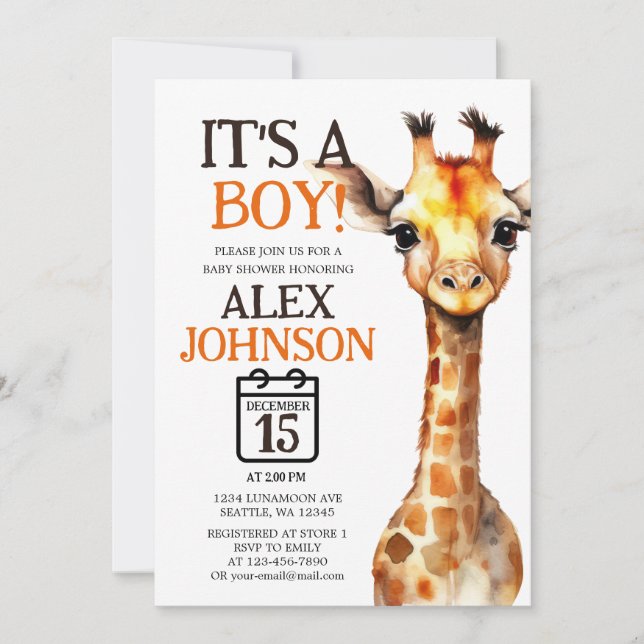 Invitation Giraffe Thème Safari Baby shower (Devant)