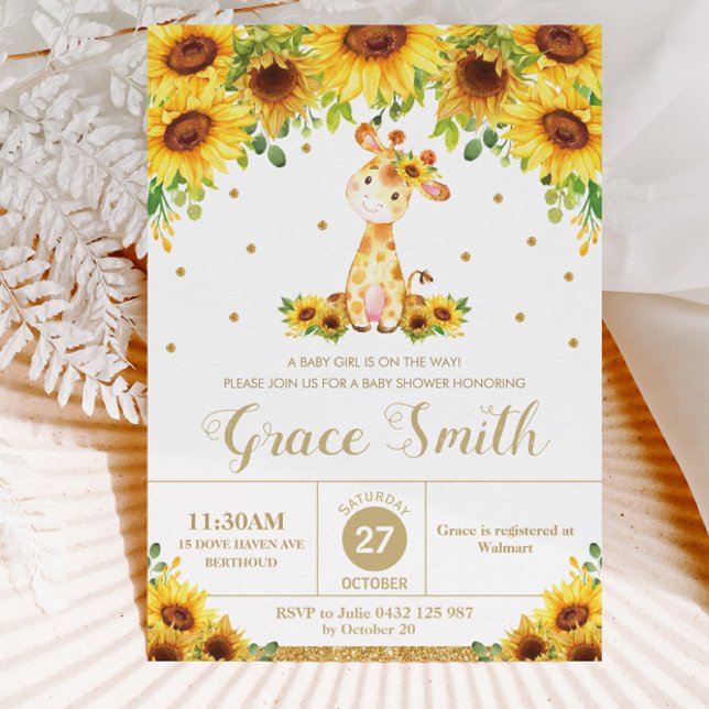 Invitation Giraffe tournesol floral Baby shower fille (Créateur téléchargé)