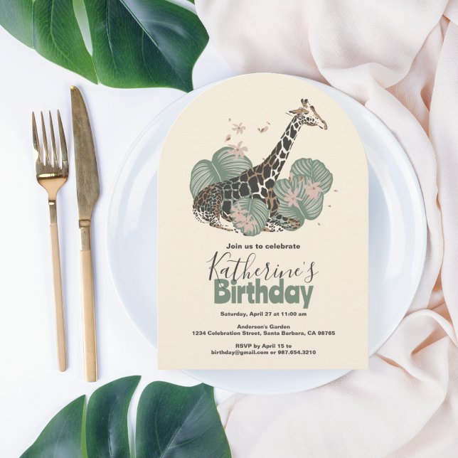 Invitation Giraffe Tropical Greenery Animal Birthday Party  (Créateur téléchargé)