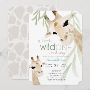 Invitation Giraffe Wild One Aquarelle Gris Baby shower