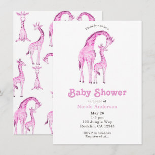 Invitation Giraffes roses Baby shower lunaire