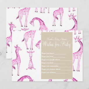 Invitation Giraffes roses & Voeux Kraft pour Baby shower Jeu