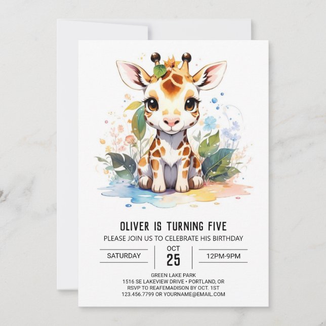 Invitation Giraffe's Whimsical Safari anniversaire (Devant)