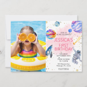 Invitation Girl Astronaut spatial Rocket Ship Planet
