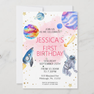 Invitation Girl Astronaut spatial Rocket Ship Planet