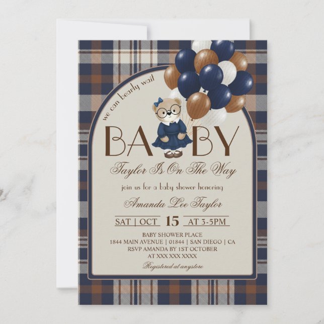 Invitation Girl Coquette Bear Baby Shower (Devant)
