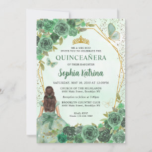 Invitation Girl Dusty Green Gold Floral Princess Quinceañera