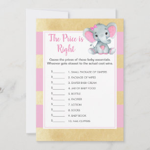 Invitation Girl Elephant Guess the Price Baby shower Jeu