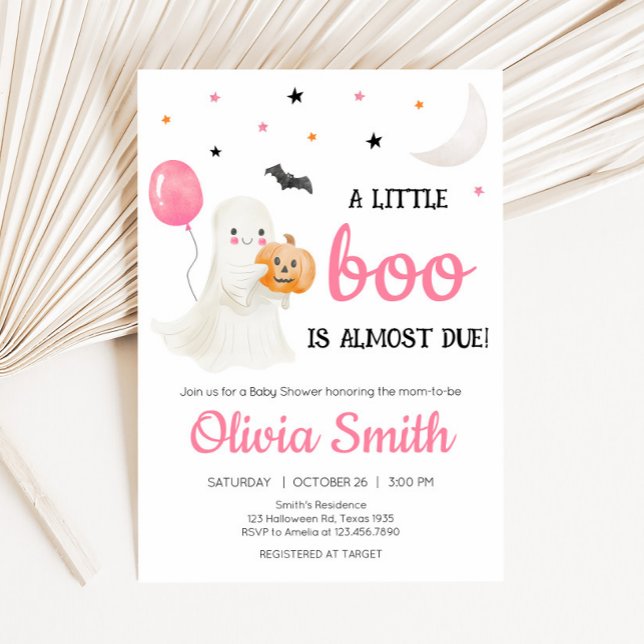 Invitation Girl Little Boo est un Baby shower presque dû (A Little Boo Baby Shower Invitation )