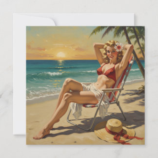 Invitation Girl On the Beach Retro 'les années 50 Pin-up art
