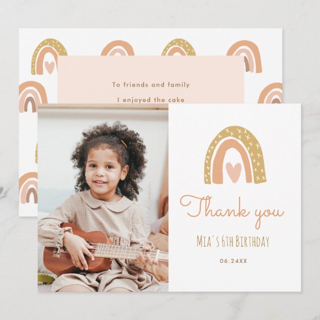 Invitation Girl Pastel Arc en ciel 6e anniversaire Merci phot (Devant / Derrière)