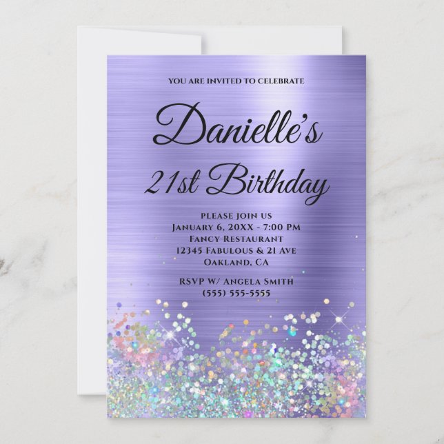 Invitation Girl Periwinkle Parties scintillant Holo Fancy Mon (Devant)