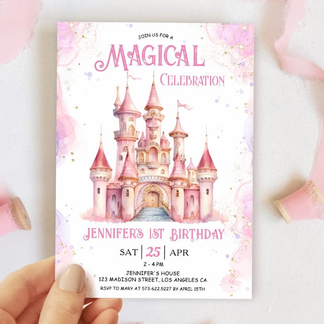 Invitation Girl Pink Castle Princess 1er anniversaire (Créateur téléchargé)