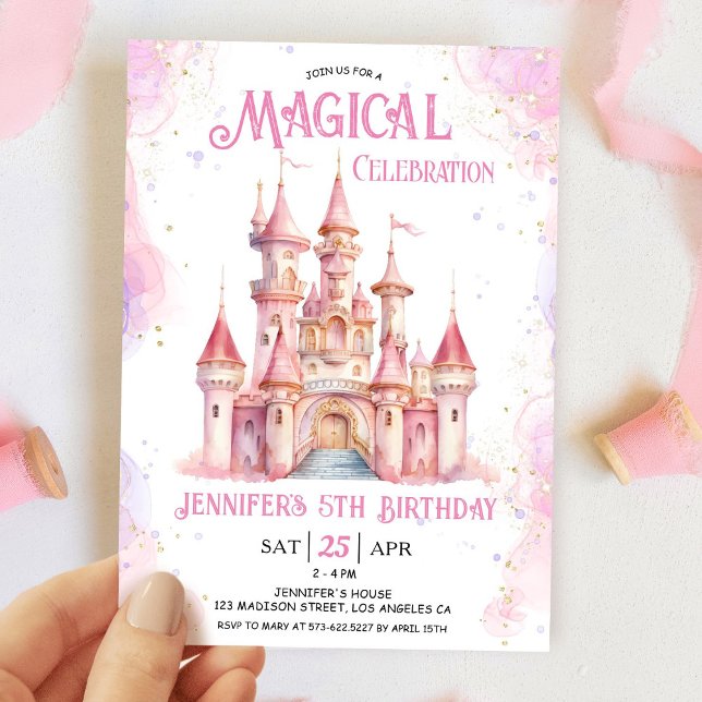 Invitation Girl Pink Castle Princess 5e fête d'anniversaire (Créateur téléchargé)