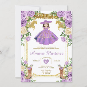 Invitation Girl Purple Mexicaine robe 3e fête d'anniversaire