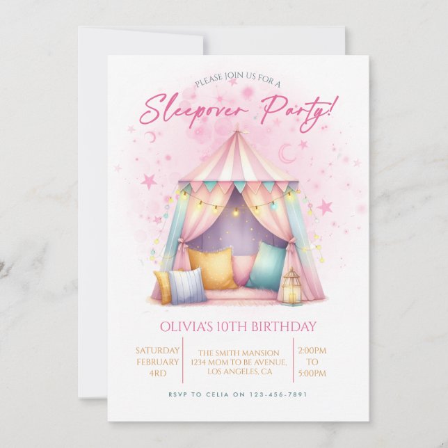 Invitation  Girl Sleepover birthday party (Devant)