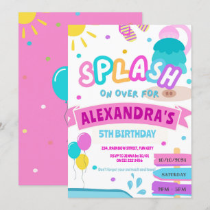 Invitation Girl Splash Pad Party Water Park rose Anniversaire