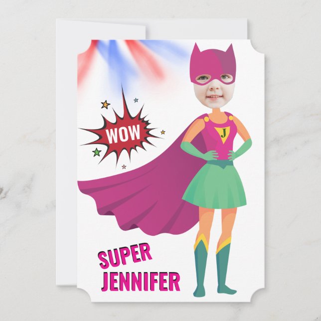 Invitation Girl Superhero 💥 Action Photo Anniversaire (Devant)