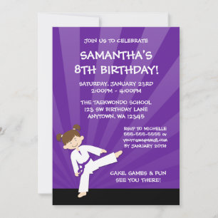 Invitation Girl Taekwondo Karate Purple Belt Anniversaire