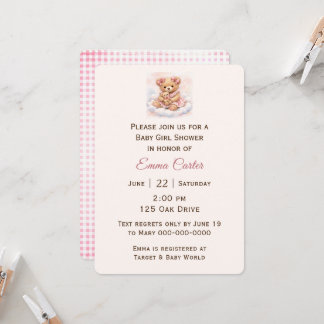 Invitation Girl Teddy Bear with Baby 