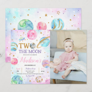 Invitation Girl Two The Moon Space Photo Anniversaire