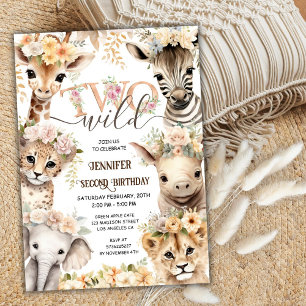 Invitation Girl TWO Wild Safari Animaux 2e anniversaire
