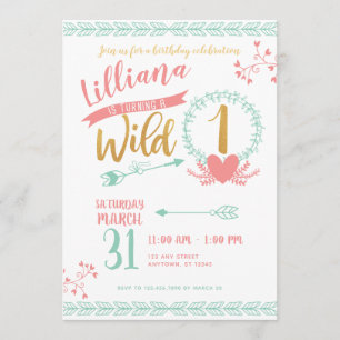 Invitation Girl Wild One Boho Tribal First Birthday Invitatio