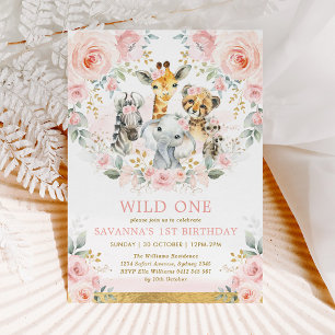 Invitation Girl Wild One Jungle Safari Blush Floral Anniversa