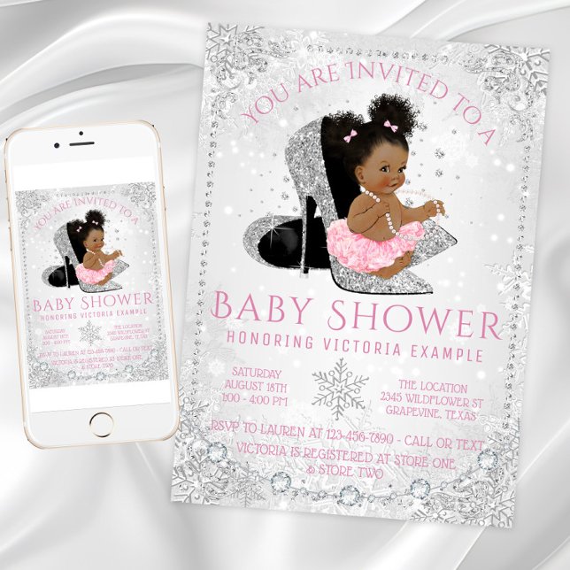 Invitation Girl Winter Wonderland Baby shower de flocon de ne (Girl winter wonderland snowflake baby shower. Instant download and printed invitations available.)