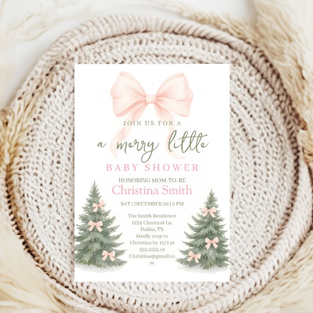 Invitation Girl's Baby Shower pine trees Winter Bow coquette (Créateur téléchargé)
