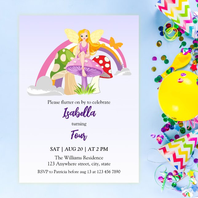Invitation Girls Fairy Mushroom Rainbow Birthday  (Créateur téléchargé)