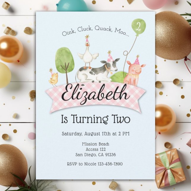Invitation Girls Farm Barnyard 2e anniversaire de fête Invita (Créateur téléchargé)