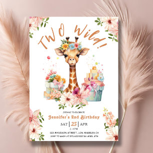 Invitation Girls Giraffe 2e anniversaire Pink Safari deux sau