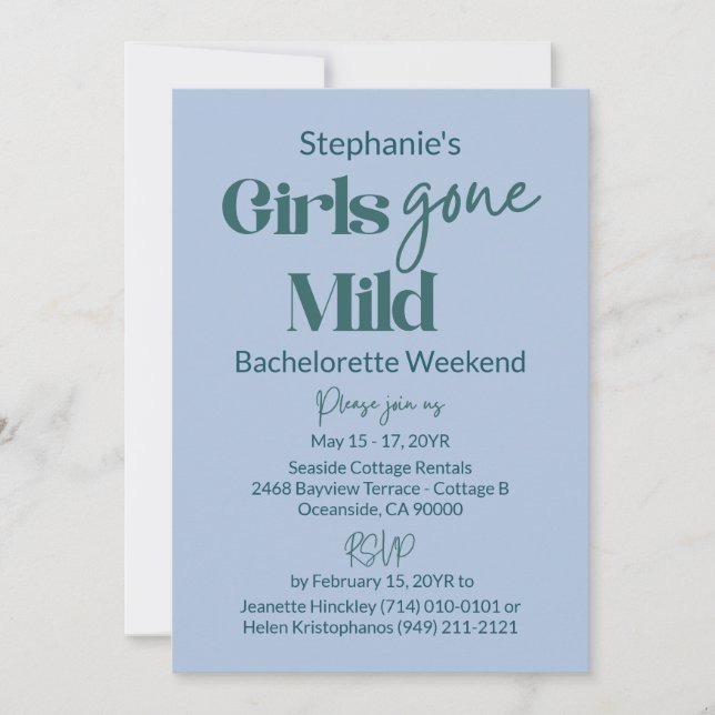 Invitation Girls Gone Mild Teal Bachelorette Beach Weekend (Devant)