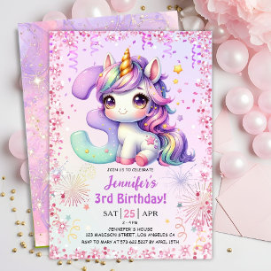 Invitation Girls Magical Unicorn 3e fête d'anniversaire