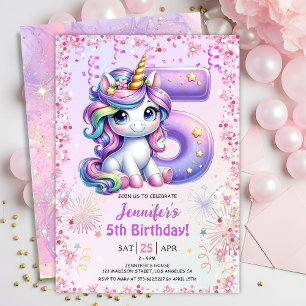 Invitation Girls Magical Unicorn 5e Anniversaire de fête Invi
