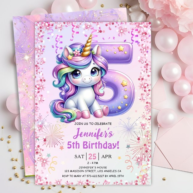 Invitation Girls Magical Unicorn 5e Anniversaire de fête Invi (Créateur téléchargé)