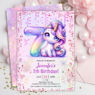 Invitation Girls Magical Unicorn 7e fête d'anniversaire