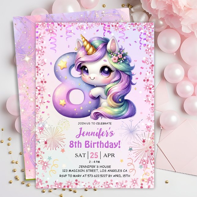 Invitation Girls Magical Unicorn 8e fête d'anniversaire (Créateur téléchargé)