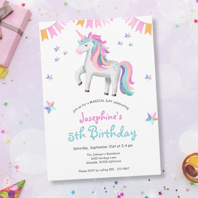 Invitation Girls Magical Unicorn fête d'anniversaire (Mockup View)