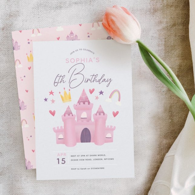 Invitation Girls mignonne rose Princess Palace 6e anniversair (Créateur téléchargé)