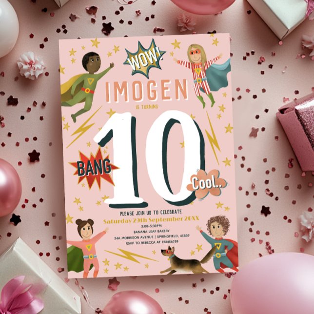 Invitation Girls Modern Action Superhero Anniversaire de enfa (Créateur téléchargé)