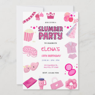 Invitation Girls Night In Slumber Pajama Party Pink  Birthday
